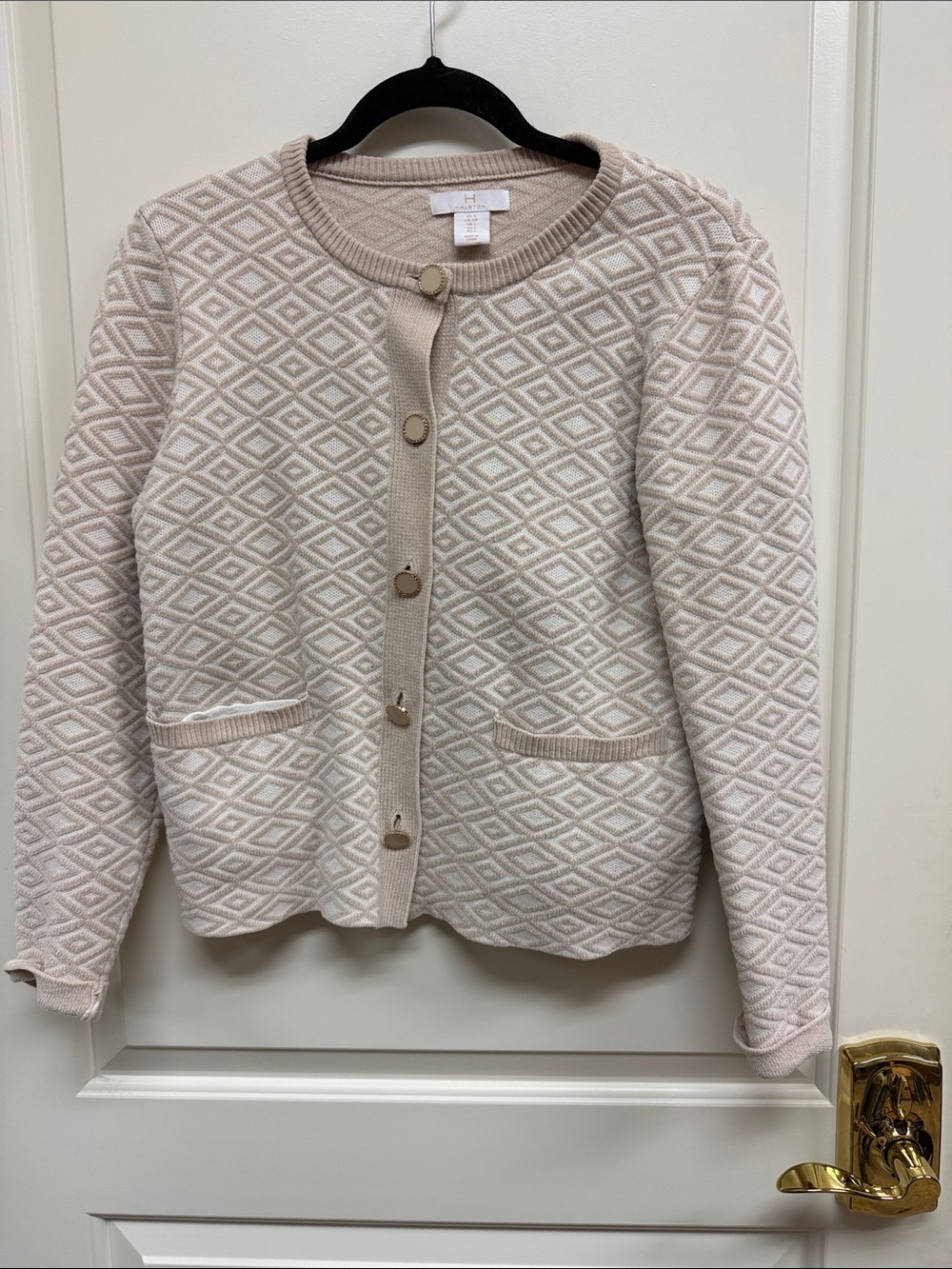 Halston Women's Cream Diamond-Knit Button Cardigan Sweater